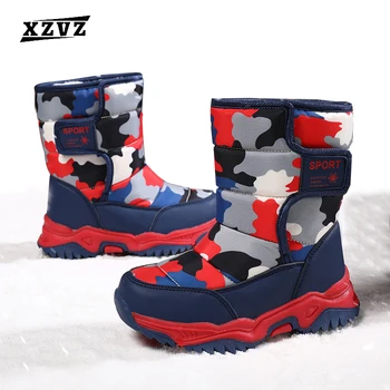 XZVZ Çocuklar Kar Botları Kış Sıcak Faux Kürk Astarlı çocuk ayakkabıları Su Geçirmez Açık Erkek Kız Çizmeler kaymaz Kar Botları