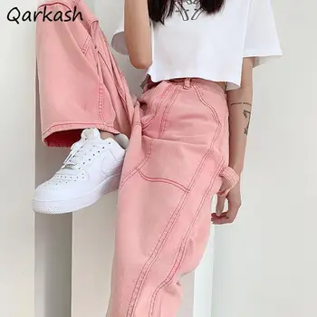 Y2k Kot Kadın Baggy Vintage Casual Retro Yüksek Sokak Güzel Denim Şık Düz Pantolon Kızlık Pembe Ins Ulzzang Kore Moda