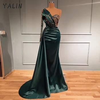 YALİN Koyu Yeşil Mermaid Abiye Uzun Kollu Zarif Boncuklu Elbiseler De Soirée Müşteri Yapımı Kraliyet Mavi Balo Resmi Elbise
