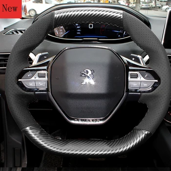 YENİ El dikişli İnek Derisi Karbon Fiber Mikrofiber Deri Araba direksiyon kılıfı Peugeot 4008 5008 için İç Aksesuarları
