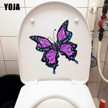 YOJA 19.2X21. 2CM Mor Çiçek Kelebek Klasik Tuvalet Sticker seramik karo oda duvar Çıkartmaları T1-2025