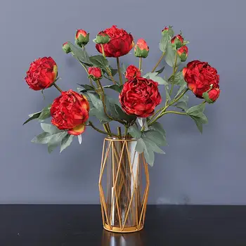 Yapay çiçek Gerçekçi Uzun Kök 3 Kafa Masa Centerpiece Şakayık ipek çiçek Yemek Odası için