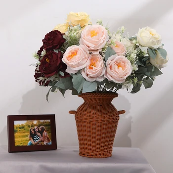 Yapay İpek Sahte Çiçek Simülasyon Tomurcuk Kalp Gül Şakayık Buket Düğün Fotoğraf Sahne Ev Otel Bahçe Bitki Dekorasyon