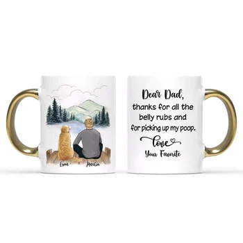 Yaratıcı Altın kolu DIY kupa Adam ve Köpekler Kişiselleştirilmiş Kupa Custom Made Kahve Fincanları Hediye Aile Drinkware