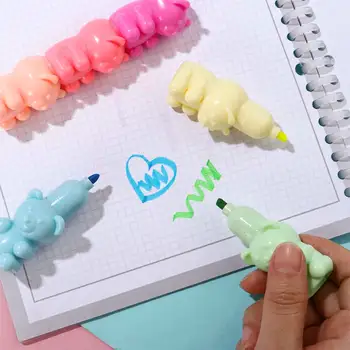 Yaratıcı Mini Ayı Vurgulayıcı Kawaii 5 renk Çizim Boyama resim kalemi Kalem Okul malzemeleri Kırtasiye hediye