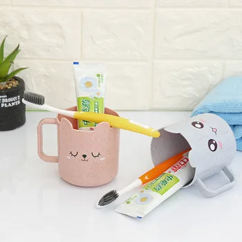 Yaratıcı Sevimli Fincan Kedi Desen Kolu Süt Kahve Buğday Samanı Plastik Komik su kupası Seyahat Çocuk Çocuk Parti Drinkware Hediye