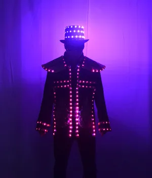 Yaratıcı aydınlık LED Takım Elbise Dijital Uzaktan Kumanda Kostüm Sahne Barındırma, Bar Gece Kulübü Adam Müzik Performansı Marquee Elbise