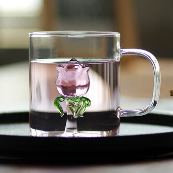 Yaratıcı Çiçek Cam Su Bardağı Kristal El Yapımı Sanat Fincan Kahve Şeffaf Çevre Dostu Canecas Züccaciye Içme LH50BLB