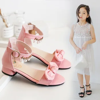Yaz Yeni çocuk Küçük Kız Yumuşak Alt Öğrenci Prenses Ayakkabı Roma Ayakkabı Sandalias Para Niñas Kızlar Yüksek topuklu Sandalet