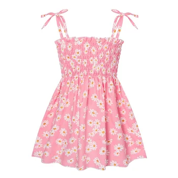 Yaz elbisesi Kız Sundress çocuk giyim Çocuk Giysileri Plaj Elbise Casual Çiçek Çilek Kolsuz Bebek Elbiseleri