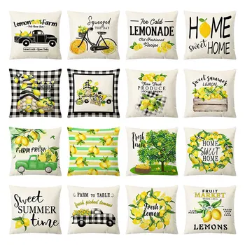 Yaz minder örtüsü Karikatür Yeşil Kamyon Bisiklet Araba Çelenk Limon Yastık Örtüsü Çiftlik Evi Ev Dekor Keten Yastık Kılıfı