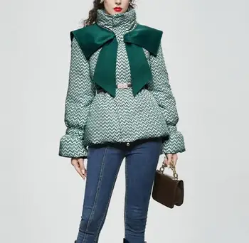 Yeni 2022 Kış ceket kadın baskılı kısa şişme ceket kadınlar ağır bel ekmek ceket