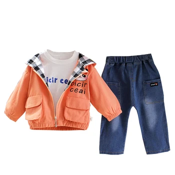 Yeni Bahar Sonbahar Çocuk Giysileri Bebek Erkek Kız Kapüşonlu Ceket T Shirt Pantolon 3 adet / takım Çocuklar Bebek Giyim Toddler Spor