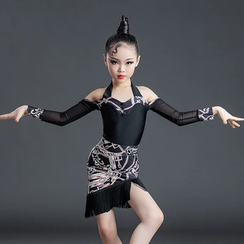 Yeni Gazlı Bez Kollu Straplez Bölünmüş Etek Takım Elbise Çocuk Latin Dans Elbise Kız Latin Dans Kostümleri Uygulama Giyim SL4816