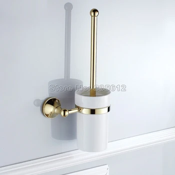 Yeni Gelenler Altın Renk Cilalı Pirinç Duvara Monte Banyo WC Tuvalet Fırçaları Tuvalet Fırçası Tutucu ve seramik Fincan Seti Wba879