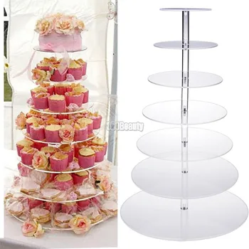 Yeni Kek Standı 7 Katmanlı Mutfak Kek Tabağı Kristal Temizle Daire Yuvarlak Cupcake Plaka Standı Düğün Parti Dekorasyon için
