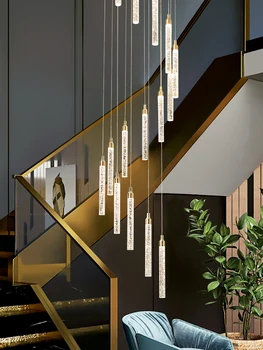 Yeni Led Akıllı Merdiven Avize Loft Modern Oturma Odası İç Aydınlatma Kristal Çubuk Altın Ev Dekorasyon Parlaklık