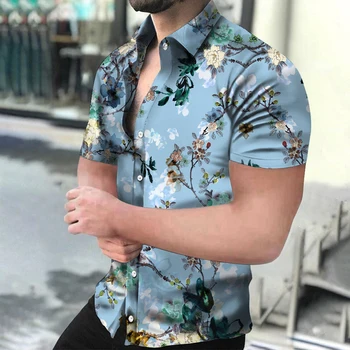 Yeni Moda erkek Gömlek Yaz Giyim Çiçek Grafik Kısa Kollu Üstleri Gevşek Rahat Büyük Boy Giyim Erkek Rahat Gömlek 2023