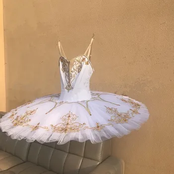 Yeni Paquita Düğün Bale Tutu Elbise, küçük Kuğu Kostümleri Beyaz Altın Klasik Bale Tutuş Performans Sahne
