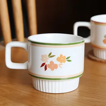 Yeni Seramik Bardak Yaratıcı Tasarım İskandinav Kahve Kupa Vazo Çiçek Desen 300 ML Kahvaltı Süt çay fincanları Yenilik Hediyeler Drinkware