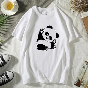 Yeni Sevimli Aptal Panda Pamuk Baskılı Kısa kollu Erkek Ve Kadın Çiftler Basit günlük bol tişört Gelgit Küçük Taze Yarım kollu.