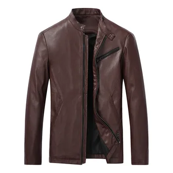 Yeni Sonbahar Kış Standı Yaka PU deri fermuarlı ceket Erkekler Streetwear Biker Ceket Rüzgarlık Erkek Temel Ceketler ABD Boyutu M-4XL