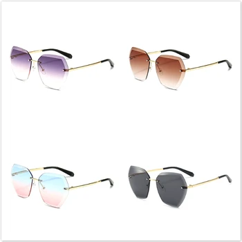 Yeni Stil Güneş Gözlüğü Kadın Tasarımcı Moda Çerçevesiz Degrade güneş gözlüğü Shades Kesme Lens Bayanlar Çerçevesiz Gözlük
