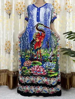 Yeni Stil Kısa Kollu Afrika Abaya Dashiki Çiçek Uzun Pamuk Lady Zarif Yaz Maxi Casual Gevşek Elbiseler Vestidos