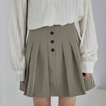 Yeni Tiki Tarzı Yüksek Bel Pilili Mini Etekler Kadın Şık Tek Göğüslü A-Line Kısa Etek Tatlı Kadın Takım Elbise Etek