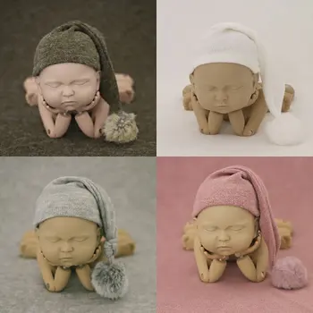 Yeni Varış Bebek Fotoğraf Şapka Yumuşak Bere Kürk Ponpon İle Bebek Sevimli Örme Sivri Şapka Kapaklar Kürk Topu Kaput
