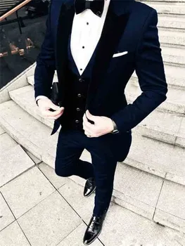 Yeni Varış Bir Düğme Groomsmen Tepe Yaka Damat Smokin Erkek Takım Elbise Düğün/Balo En Iyi Blazer ( Ceket+Pantolon+Yelek+Kravat) C219