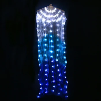 Yeni Varış LED İpek Hayranları Led Oryantal Dans Performansı Parlayan Beyaz Mavi Gökkuşağı LED Dans Hayranları