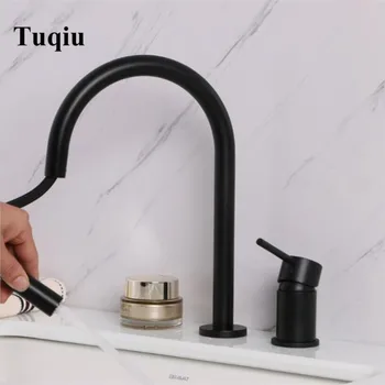 Yeni Varış Pull Out Duş Başlığı fırça altın Banyo Havzası Musluk Yaygın Lavabo musluk bataryası Pirinç Krom evye musluğu