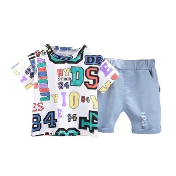 Yeni Yaz Moda Bebek Kız Giysileri Çocuk Mektup T-Shirt Şort 2 adet / takım Toddler Spor Kostüm Erkek Giyim Çocuk Eşofman
