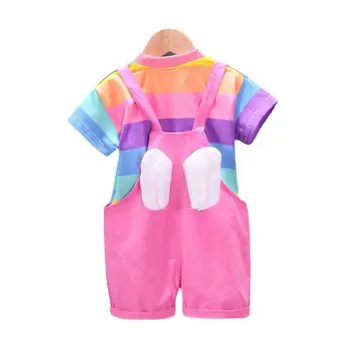 Yeni Yaz Çocuk Moda Giyim Çocuk Kız Çizgili T Shirt Şort 2 adet / takım Bebek Bebek Giyim Toddler Pamuk Spor