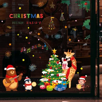 Yeni Yıl Hediye Noel Karikatür Çıkartmaları Noel Baba Kardan Adam Geyik Cam Pencere Çıkartmaları Ev Dekorasyon Duvar Kağıdı