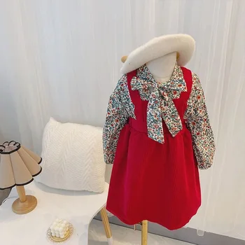 Yeni Çocuk 2022 Sonbahar Giyim Seti Çocuklar İçin 2 ADET Prenses Giyim Çiçek Gömlek+Elbise Çöp Kızlar Güz Kıyafetler 아동복