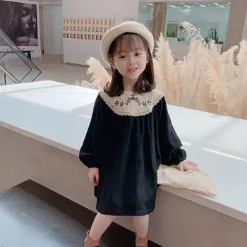 Yeni İşlemeli çocuk Elbise Kız Rahat Moda Uzun Kollu Elbiseler Çocuk Giyim 2-7 Yıl
