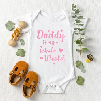 Yenidoğan Bebek Bodysuits Baba Benim Tüm Dünya Pamuk Kısa Kollu Tulum Vücut Bebek Erkek Kız Infantil Tulum Toddler Ropa