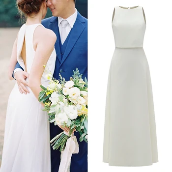 Yumuşak Saten düğün elbisesi Kılıf Kolsuz Ayak Bileği Uzunluğu Plaj Bahçe 2020 Ucuz Basit Gelin Nişan Elbise Custom Made 1009#