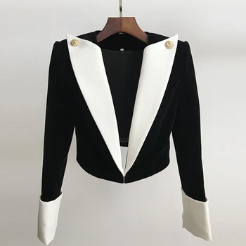 YÜKSEK SOKAK 2022 Yeni Şık Tasarımcı Ceket kadın Aslan Düğmeler Renk Bloğu Patchwork Kadife Kısa Blazer