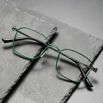 Yüksek Kaliteli Saf Titanyum Gözlük Çerçeve Kadın Erkek Vintage Yeşil Gözlük Moda Optik Reçete Gözlük Çerçeve El Yapımı