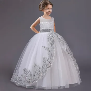 Yüksek kaliteli Düğün gençler Pullu Dantel prenses elbise kız zarif doğum günü partisi elbisesi kız elbise İlk communion 4-14y