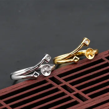 Yüzük Boş 6mm-8mm Yuvarlak Boncuk veya İnciler Altın Kaplama 925 Gümüş Zirkon Yüzük Ayarı Ayarlanabilir Halka Tabanı JZ0095