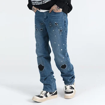 Yıkım nakış vintage denim kot erkekler harajuku sokak giyim düz pantolon 2022 erkek tasarımcı kot erkekler için R69