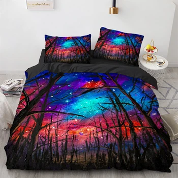 Yıldızlı Gökyüzü Yağlıboya Desen Desen Çoklu Renk Yorgan yatak örtüsü seti yatak çarşafı Yastık Kılıfı Çok Siz
