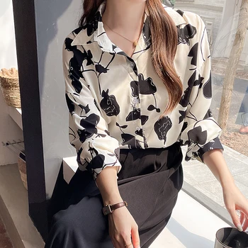 Zarif Ofis Üst Kadın Moda Baskı Gömlek Uzun Kollu Bluzlar Bahar Sonbahar Lüks Rahat Mujer Blusas ST211