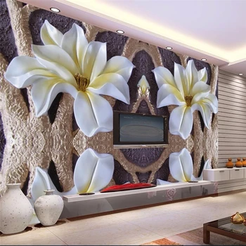 beibehang 3D fotoğraf Boyutlu kabartma duvar resimleri oturma odası TV arka plan lotus 3D büyük duvar resmi duvar kağıdı modern tablo