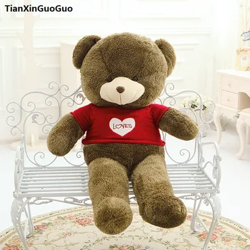büyük 100 cm kahverengi ayıcık peluş oyuncak seviyor kırmızı kazak ayı yumuşak bebek atmak yastık doğum günü hediyesi s0921