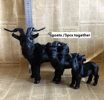 gerçek hayat oyuncak siyah keçi polietilen ve kürkler koyun bir lot / 3 adet sert modeli fotoğraf prop, ev dekorasyon noel hediye b0752